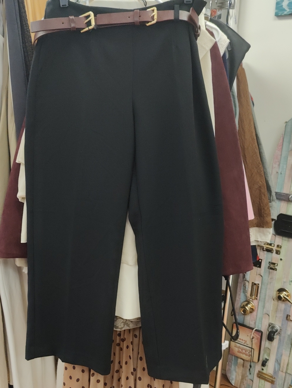Zara Black Straight-Leg Trousers with Belt Detail